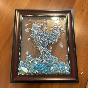 3-D HANDMADE GLASS WHALES TAIL SET IN RESIN ON GLASS.